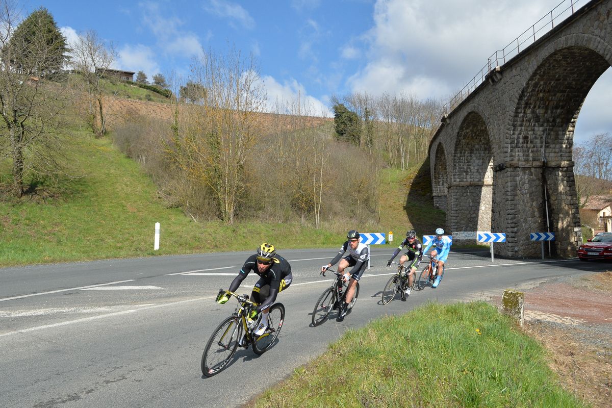 Thomas Voeckler (Direct Energie) leading the break under a viaduct