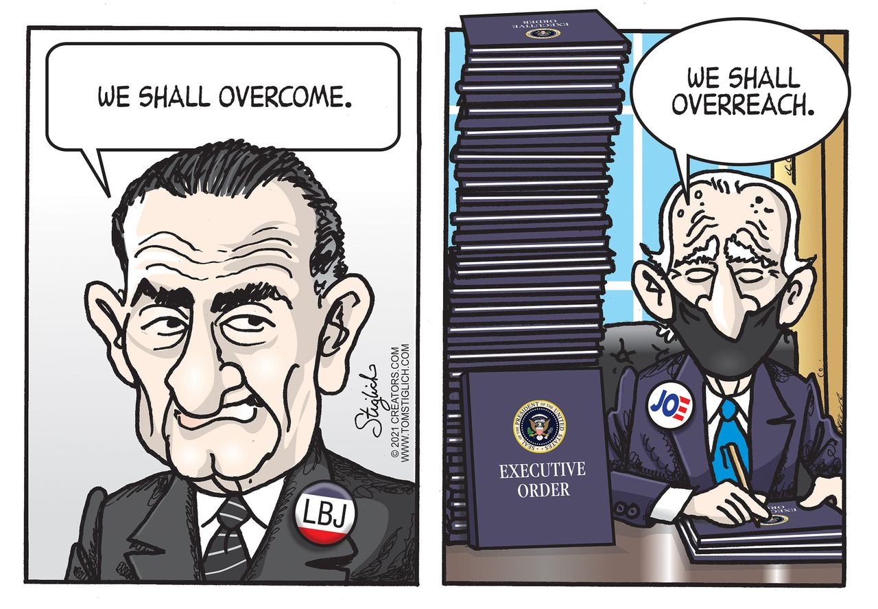 Political Cartoon U.S. LBJ biden executive orders overreach