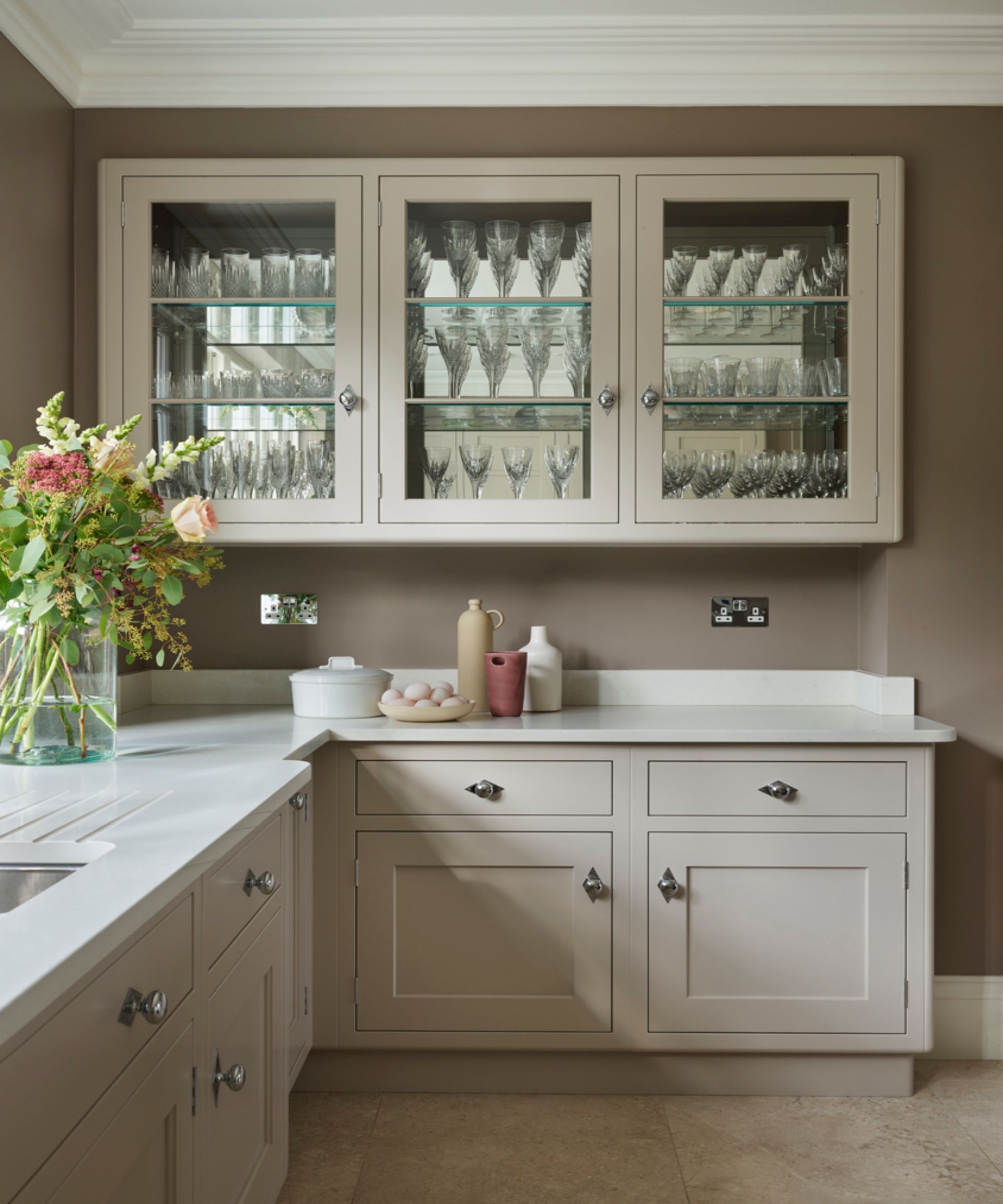 Grey cabinets and walls