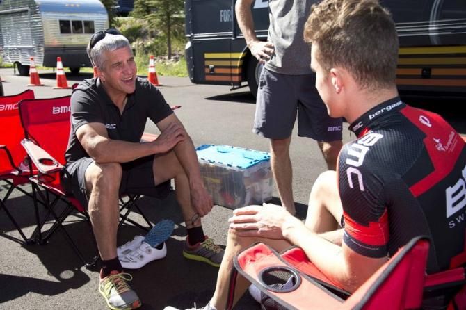 Eric Heiden and Taylor Phinney having a chat