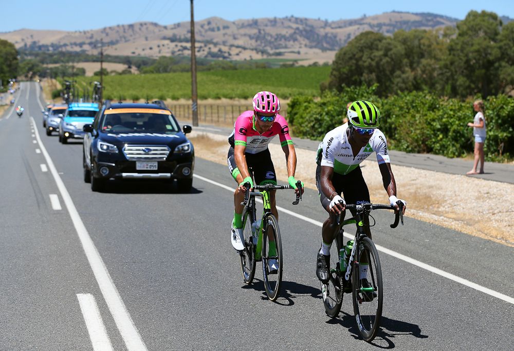 Nickolas Dlamini and Will Clarke in the breakaway during stage 1