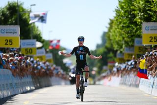 AESCH SWITZERLAND JUNE 13 Andreas Leknessund of Norway and Team DSM celebrates winning during the 85th Tour de Suisse 2022 Stage 2 a 198km stage from Kusnacht to Aesch ourdesuisse2022 WorldTour on June 13 2022 in Aesch Switzerland Photo by Tim de WaeleGetty Images