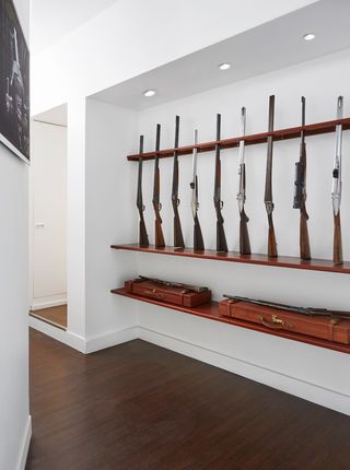 The basement is home to an armoury department exhibiting guns and rifles