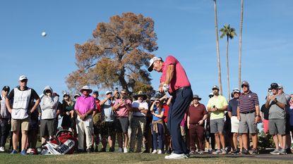 Padraig Harrington strikes a tee shot on the 18th hole during the second round of the Charles Schwab Cup Championship at Phoenix Country Club on November 10, 2023