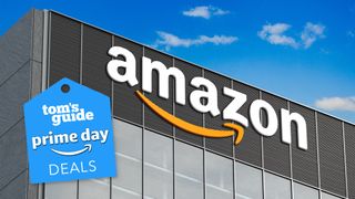 Amazon logo on building with Prime Day deal tag 