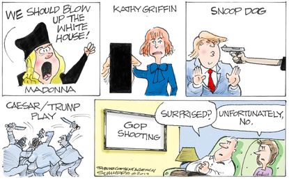 Political cartoon U.S. Congress baseball shooting Kathy Griffin Caesar liberal violence