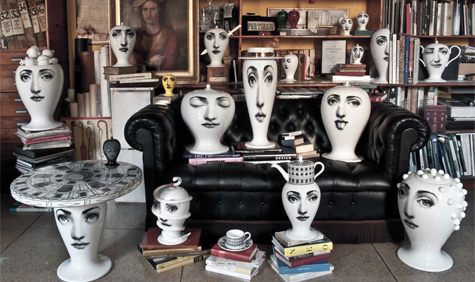 Numerous ornaments with painted faces