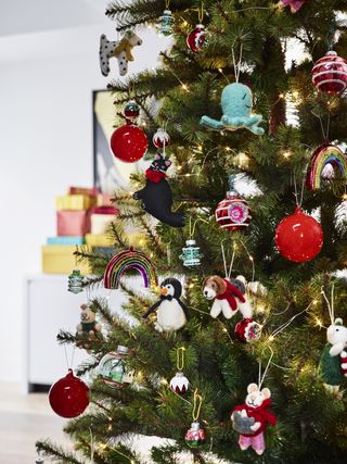 West Elm Christmas ornaments on a tree