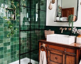 Green bathroom with tiles
