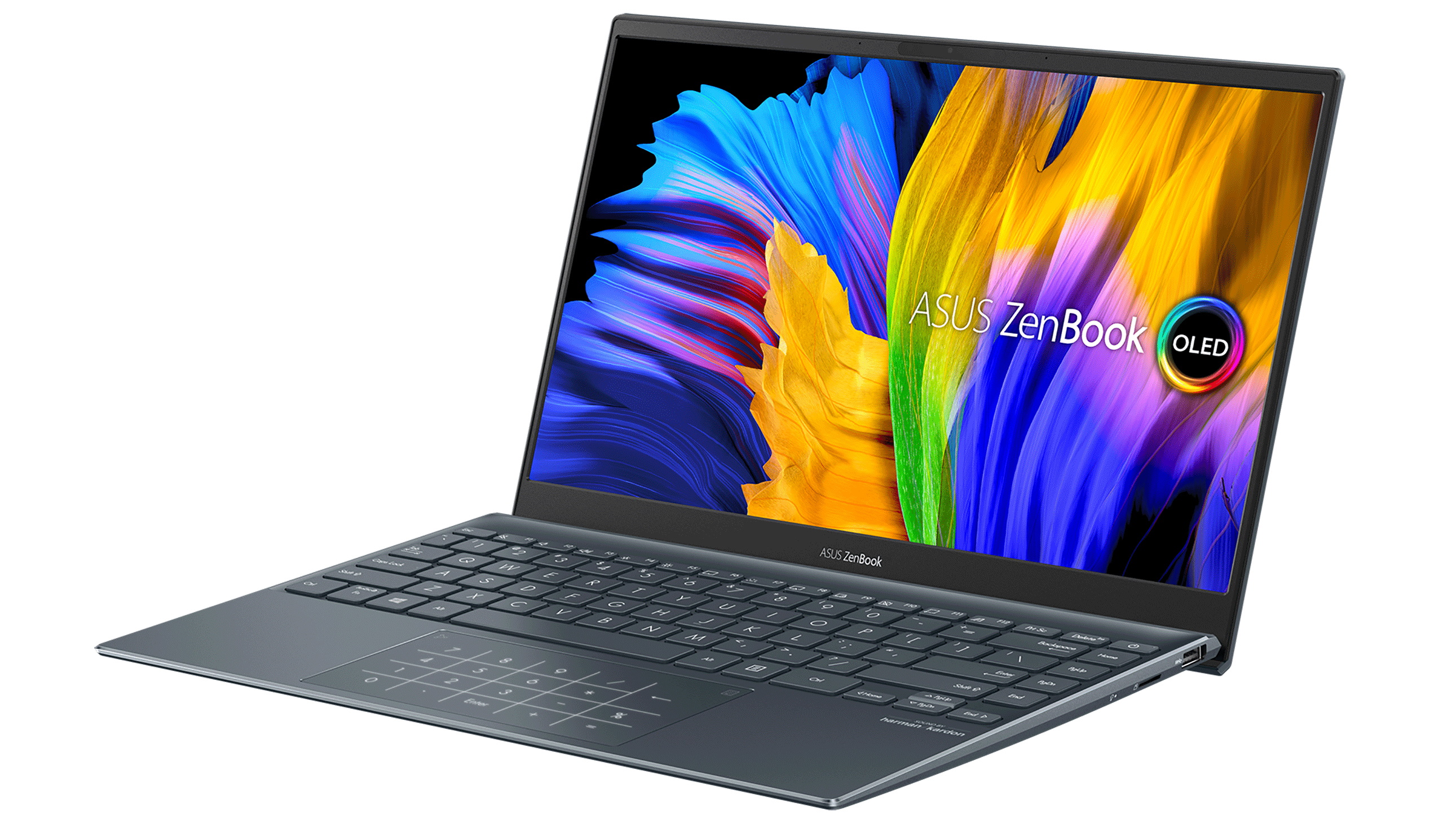 Asus ZenBook 13 (2021) with screen open showing Windows 10 desktop