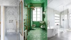 Three images of shower rooms 