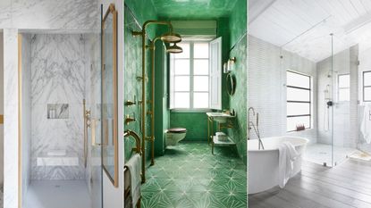 Three images of shower rooms 