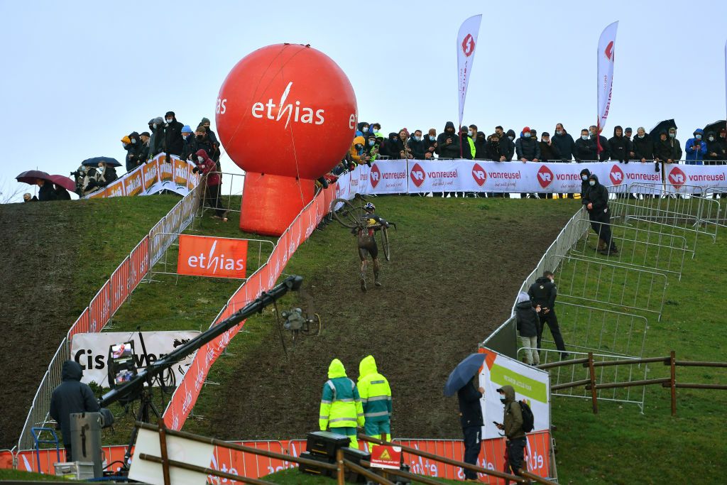 BOOM BELGIUM DECEMBER 04 Wout Van Aert of Belgium and Team Jumbo Visma competes during the 7th Superprestige Cyclocross Boom 2021 Mens Elite SPBoom Superprestige2022 on December 04 2021 in Boom Belgium Photo by Luc ClaessenGetty Images
