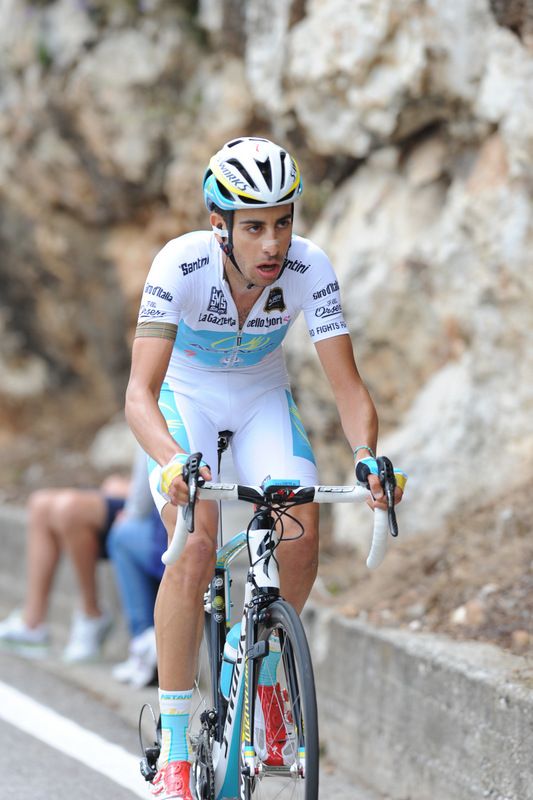 Fabio Aru (Astana) in the white jersey as he finishes second on the Monte Grappa time trial