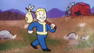 Vault Boy walking with a bindle