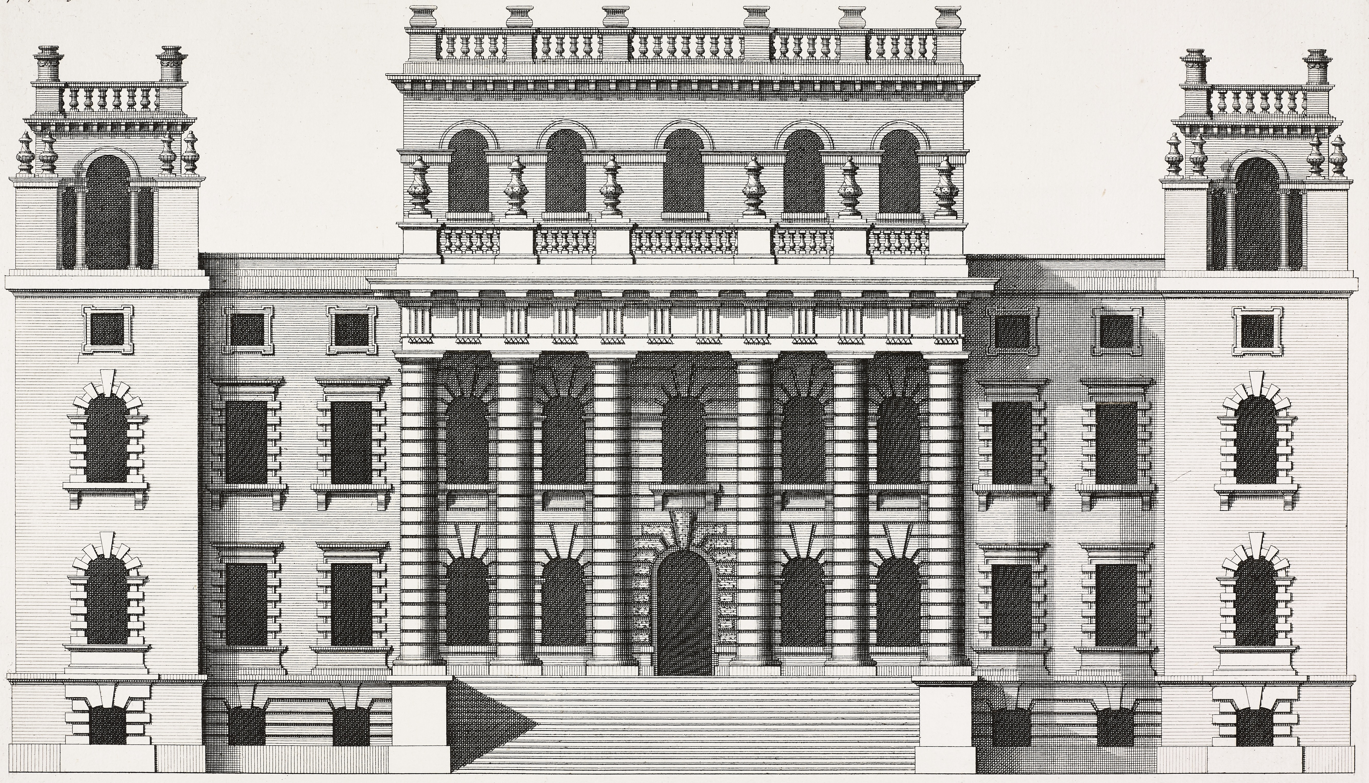 Architectural drawing of the facade of Eastbury House