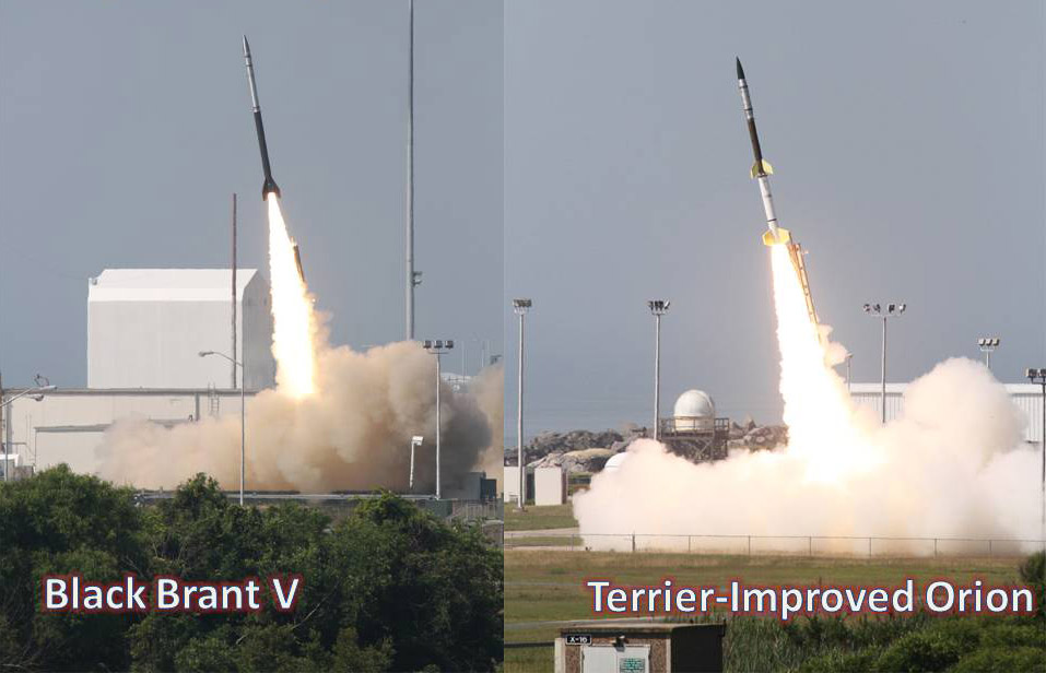 This image from a 2011 rocket launch shows liftoff of a Black Brant V and Terrier-Orion sounding rocket. Similar rockets will be used to launch NASA&#039;s Dynamo mission to study Earth&#039;s ionosphere in July 2013.