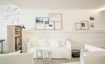 Seating area in bright white room