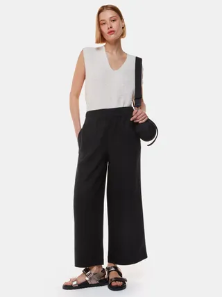 Whistles Linen Wide Leg Pocket Trousers, Black