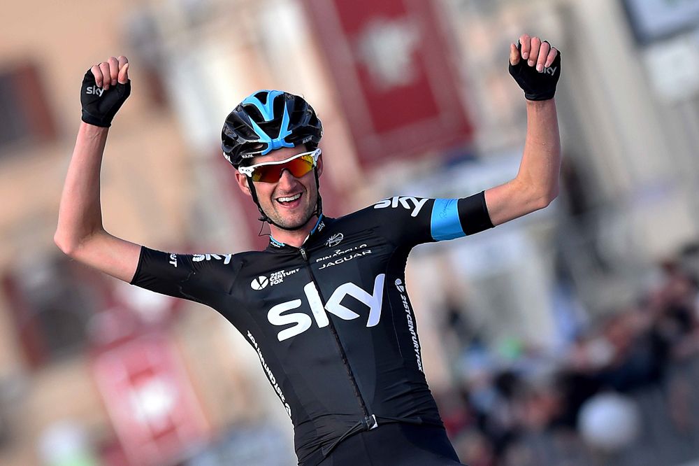 Wout Poels celebrates the stage 4 win.