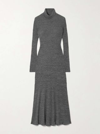 Ribbed Wool Turleneck Midi Dress