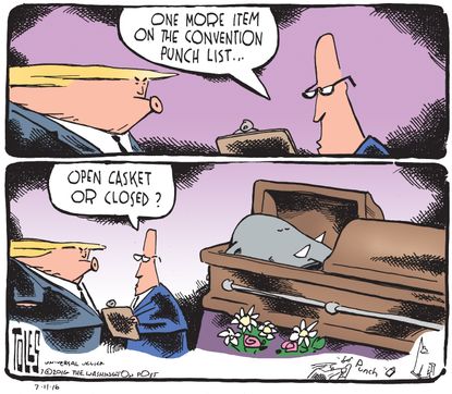 Political cartoon Donald Trump convention GOP casket