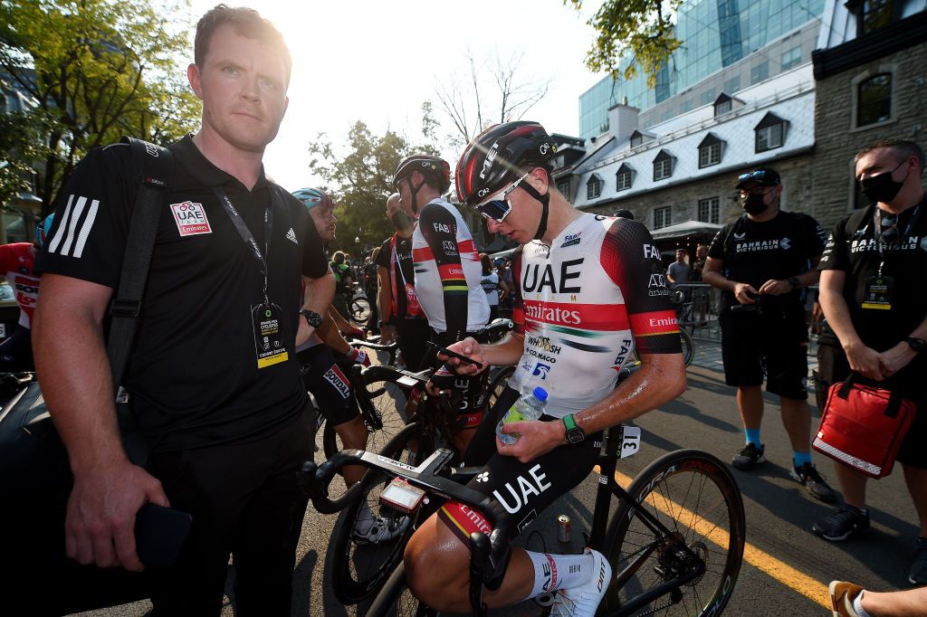 QUEBEC CITY QUEBEC SEPTEMBER 09 Tadej Pogacar of Slovenia and UAE Team Emirates reacts after crossing the line during the 11th Grand Prix Cycliste de Qubec 2022 a 2016km one day race from Quebec to Quebec GPCQM on September 09 2022 in Quebec City Quebec Photo by Dario BelingheriGetty Images