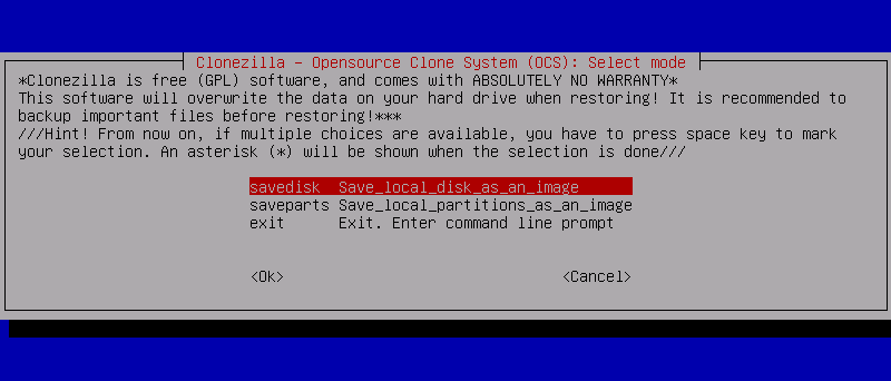 Clonezilla screenshot