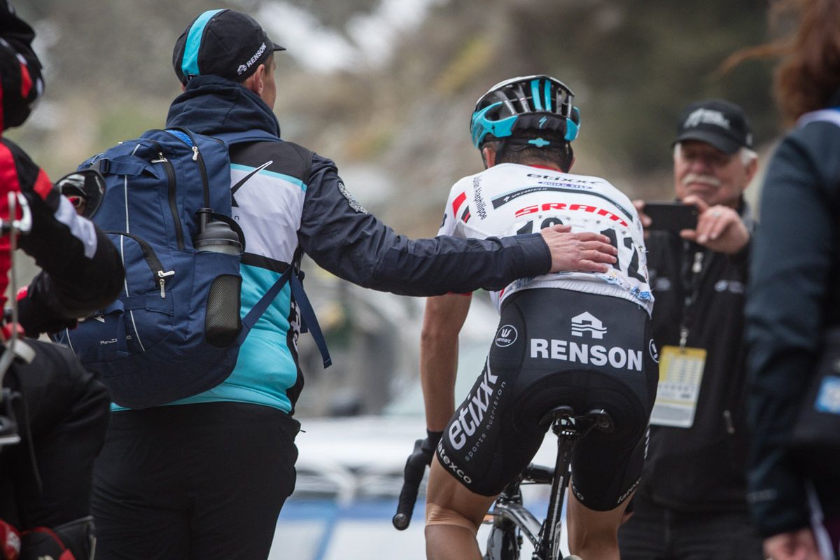 Julian Alaphilippe (Etixx-Quick Step) gets helped after the finish