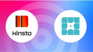 The logos of Kinsta and WP Engine on a radar background