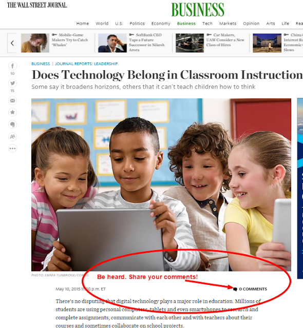 My Wall Street Journal Article Answering: Does Technology Belong in Classroom Instruction?