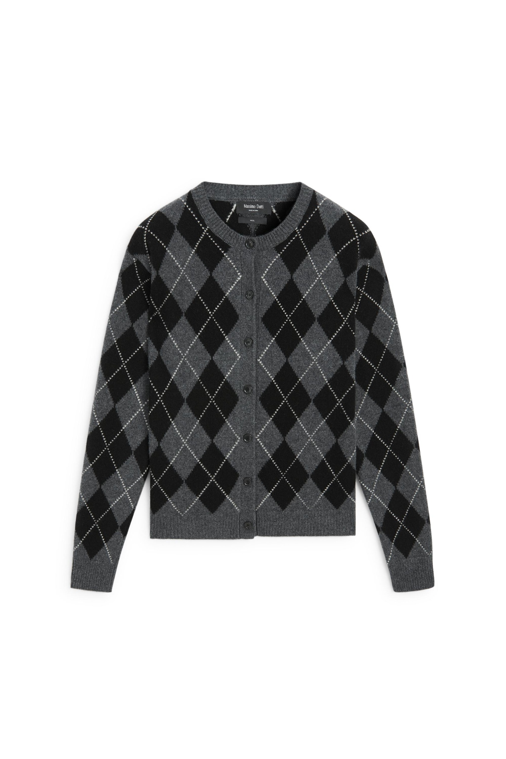 100% Wool Argyle Knit Cardigan