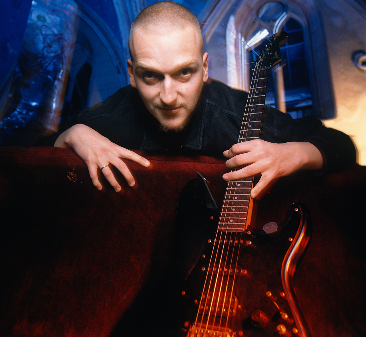 Justin Broadrick on the set of Godflesh's video production for &amp;ldquo;Crush My Soul&amp;rdquo; at the Angel Orensanz Foundation on October 28, 1994 in New York City, New York.