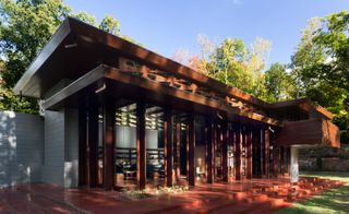Frank Lloyd Wright’s Bachman-Wilson House has been reconstructed on the grounds of the Crystal Bridges Museum of American Art in Bentonville, Arkansas