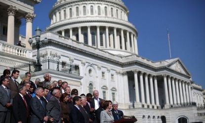 House Minority Leader Nancy Pelosi on the steps of the U.S. Capitol