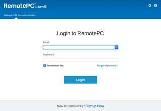 The RemotePC app login screen