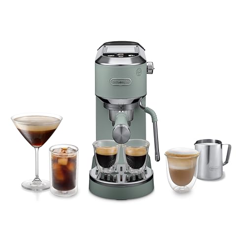 De'longhi Dedica Duo Ec890.gr, Traditional Barista Pump Machine, Espresso and Cold Brew, Manual Coffee Machine With My Latteart Steam Wand, 15cm Wide, 2 Espresso, Touch Display, Mug Up to 13cm, Green