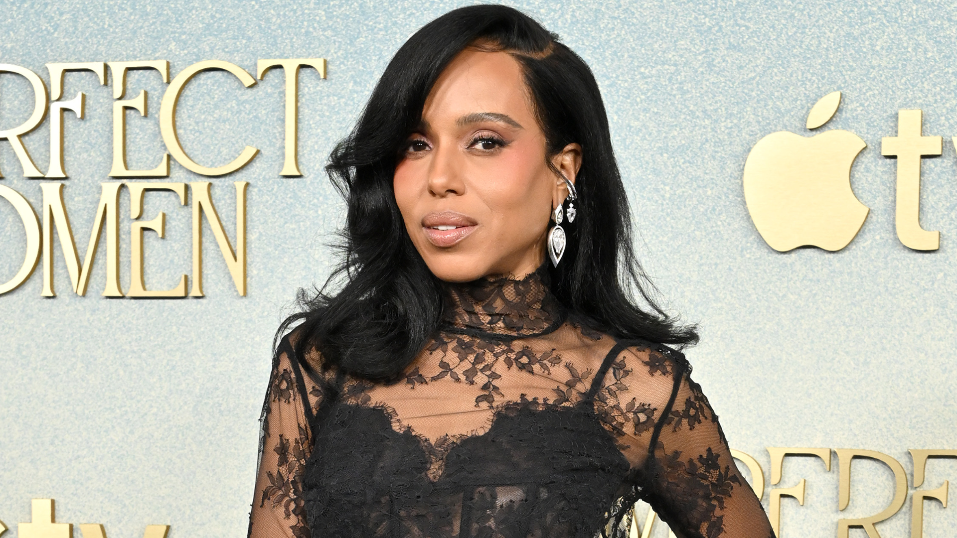 Kerry Washington attended the 'Imperfect Women' premiere in a black lace naked pantsuit