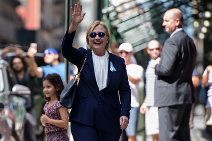 Hillary Clinton outside her daughter's home in New York