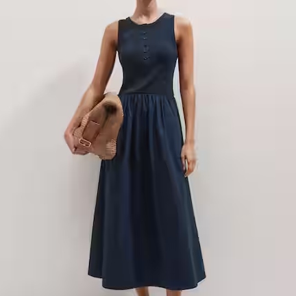 ME+EM Navy Mixed-Media Maxi Dress