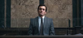 Rupert Friend in the dock as James Whitehouse MP in 'Anatomy Of A Scandal'.