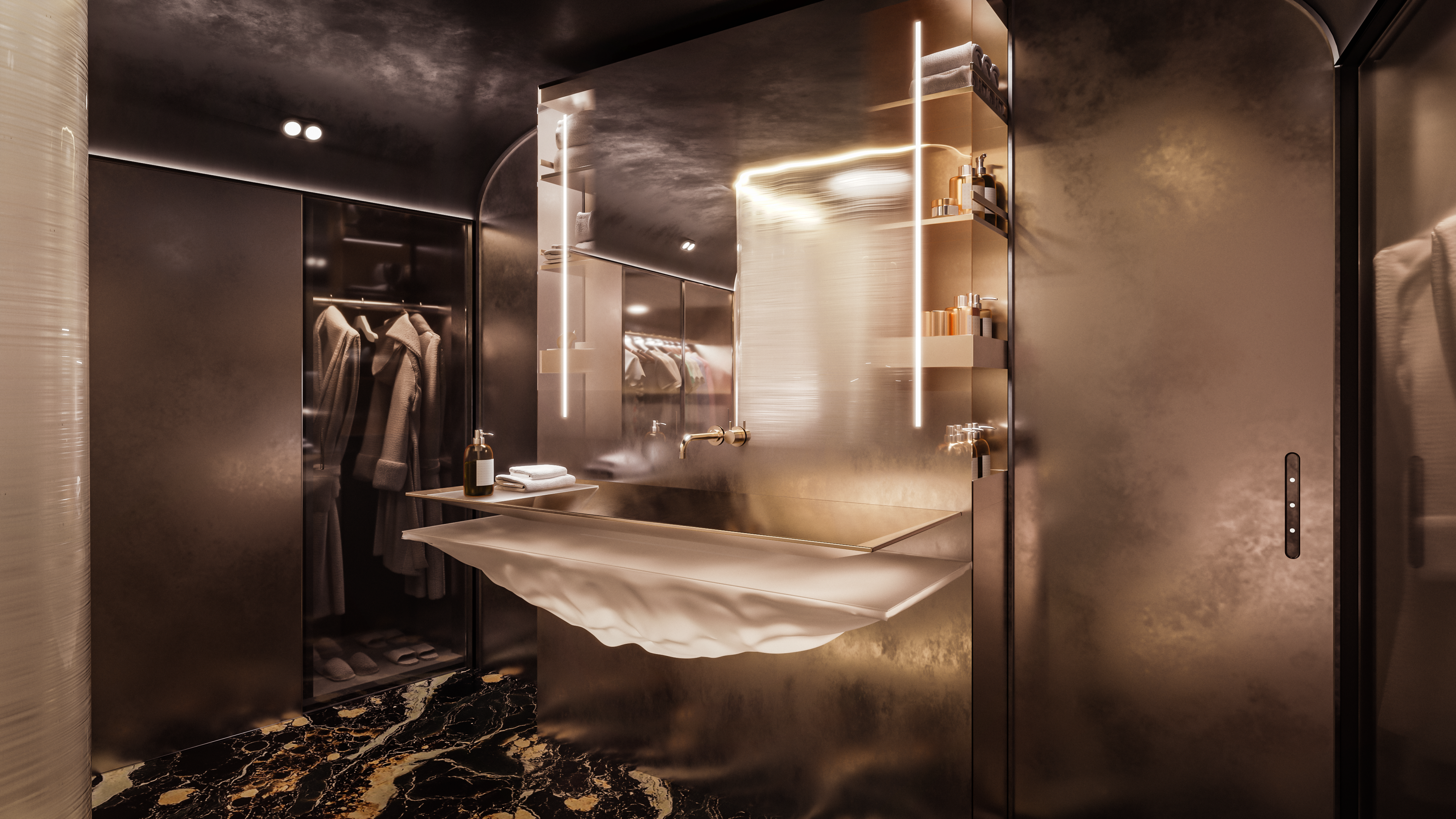 The transformable vanity unit in the bathroom