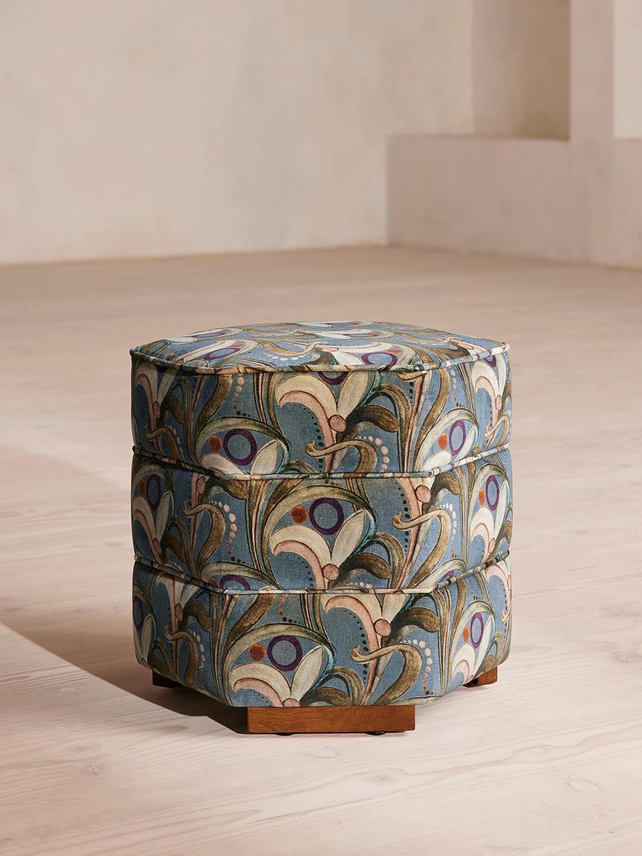 Lyla Footstool, Obie Printed Velvet, Multi