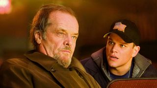 A still from the movie The Departed featuring Jack Nicholson and Matt Damon, one of the new Hulu movies