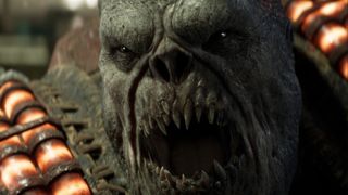 A huge creature bears sharp pointed teeth in the Gears of War E-Day beta