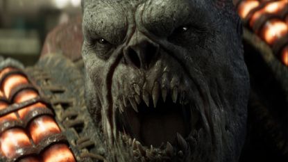 A huge creature bears sharp pointed teeth in the Gears of War E-Day beta 
