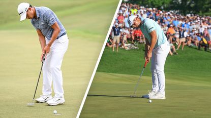 short putting: Collin Morikawa and Viktor Hovland putting from close range