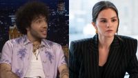 From left to right: Benny Blanco on The Tonight Show and Selena Gomez on Only Murders in the Building. 