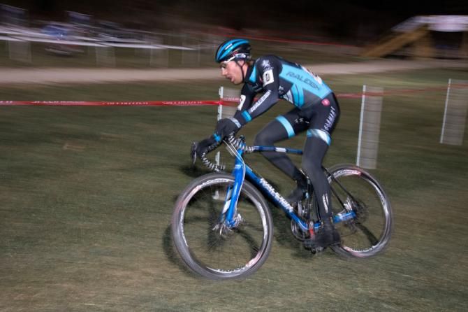 James Driscoll rolls through a fast turn on the grass.