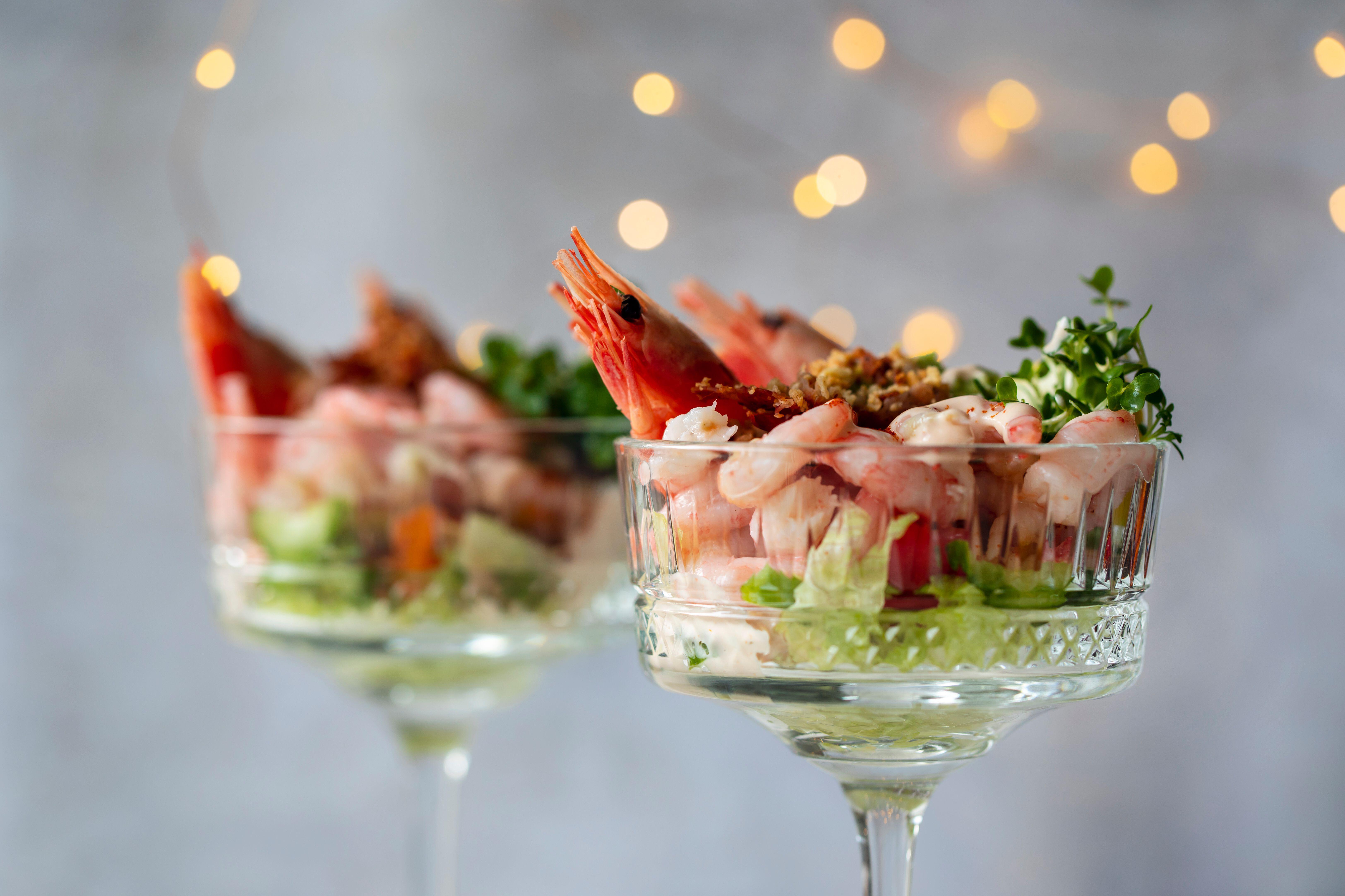 Two glasses of prawn cocktail